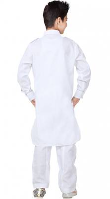 White Linen Cotton Kid Boy Pathani Kurta Pajama  3