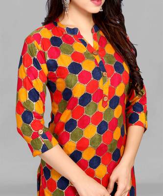 Multicolor printed rayon ethnic-kurtis 5