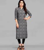 Black printed rayon ethnic-kurtis