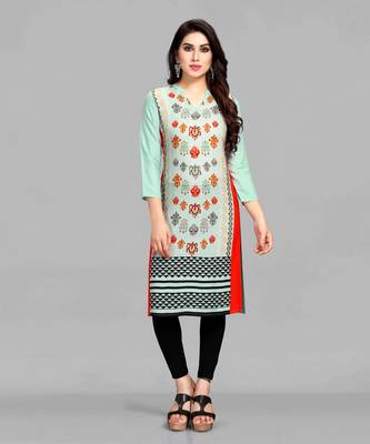 Sky-blue printed rayon ethnic-kurtis 1