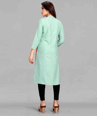 Sky-blue printed rayon ethnic-kurtis 2