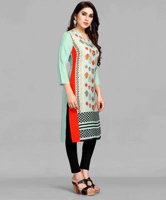 Sky-blue printed rayon ethnic-kurtis 3