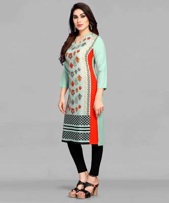 Sky-blue printed rayon ethnic-kurtis 4