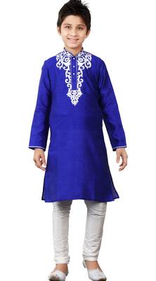 Long Sleeves Blue Art Silk Kid Boy Kurta Pajama  1