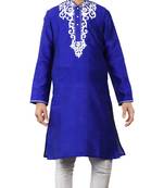 Long Sleeves Blue Art Silk Kid Boy Kurta Pajama 