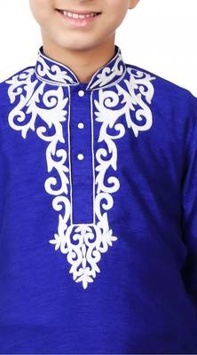 Long Sleeves Blue Art Silk Kid Boy Kurta Pajama  2