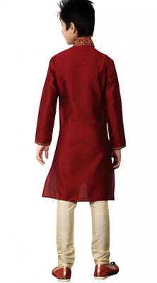 Art silk Dupion Maroon Kid Boy Churidar Kurta 2