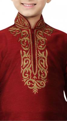 Art silk Dupion Maroon Kid Boy Churidar Kurta 3