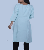 Sky-blue printed rayon ethnic-kurtis