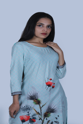 Sky-blue printed rayon ethnic-kurtis 2