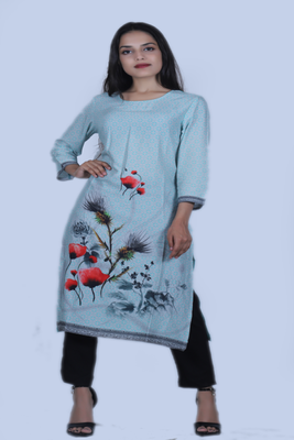 Sky-blue printed rayon ethnic-kurtis 3