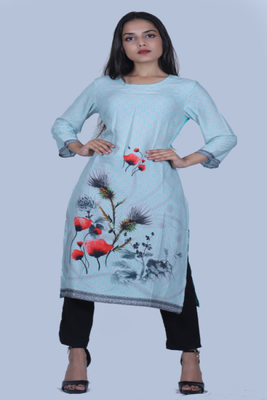 Sky-blue printed rayon ethnic-kurtis 4