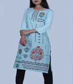 Sky-blue printed rayon ethnic-kurtis