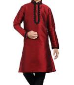 Thread Work Maroon Kid Boy Kurta Pajama 