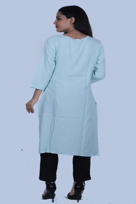 Sky-blue printed rayon ethnic-kurtis 2
