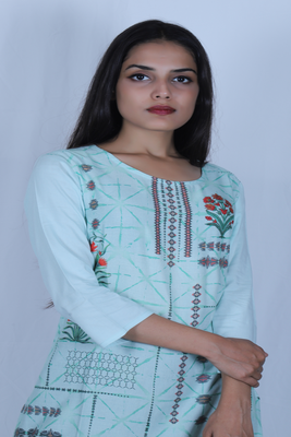 Sky-blue printed rayon ethnic-kurtis 3