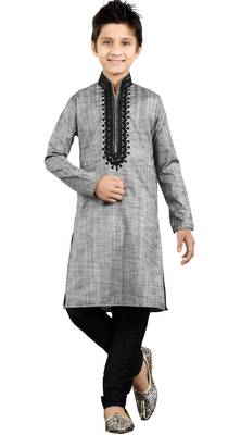 Embroidery Work Grey cotton blend Kid Boy Kurta Pajama 1