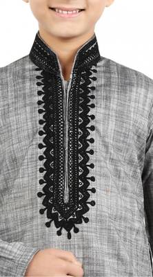 Embroidery Work Grey cotton blend Kid Boy Kurta Pajama 2