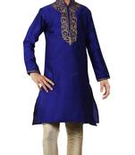 Blue art silk Dupion Kid Boy Kurta With Churidar Bottom 