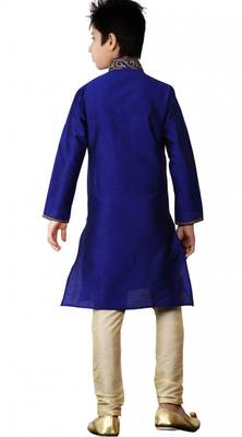 Blue art silk Dupion Kid Boy Kurta With Churidar Bottom  3