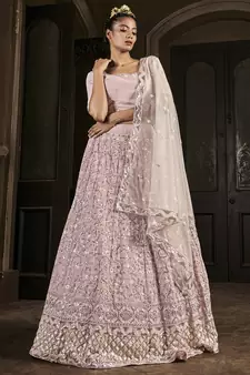 DUSTY-PINK SEQUINS EMBROIDERED GEORGETTE SEMI STITCHED BRIDAL LEHENGA