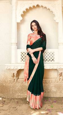 Green printed georgette saree with blouse 1