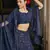 NAVY-BLUE SEQUINS EMBROIDERED GEORGETTE SEMI STITCHED BRIDAL LEHENGA