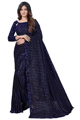Blue embroidered net saree with blouse 2