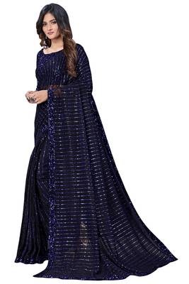 Blue embroidered net saree with blouse 3