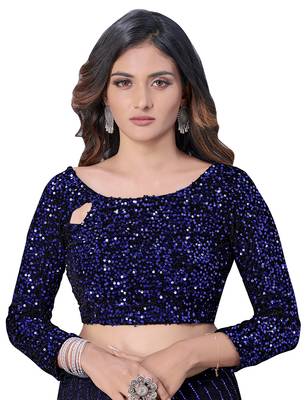 Blue embroidered net saree with blouse 5