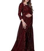 Red embroidered net saree with blouse