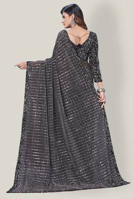 Grey embroidered net saree with blouse 4
