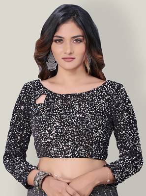 Grey embroidered net saree with blouse 5