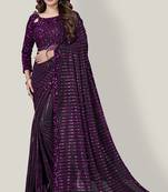 Purple embroidered net saree with blouse