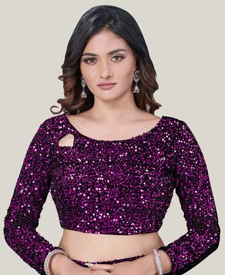 Purple embroidered net saree with blouse 5