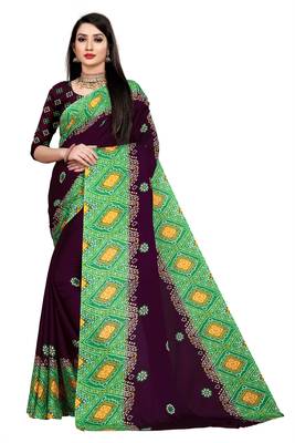 Purple printed chiffon saree with blouse 1