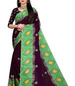 Purple printed chiffon saree with blouse