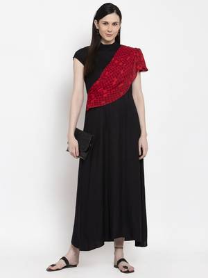 Black printed viscose rayon maxi-dresses 1
