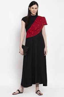 Black printed viscose rayon maxi-dresses
