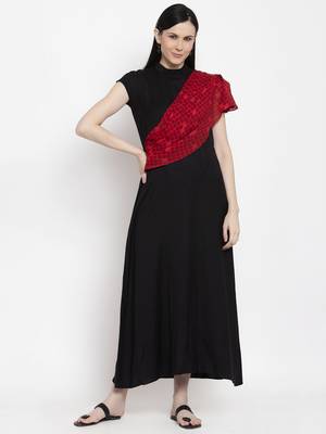 Black printed viscose rayon maxi-dresses 2