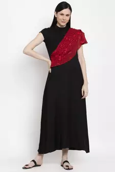 Black printed viscose rayon maxi-dresses