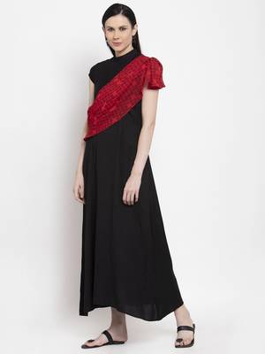 Black printed viscose rayon maxi-dresses 3