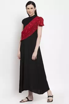 Black printed viscose rayon maxi-dresses