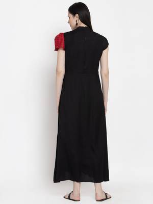 Black printed viscose rayon maxi-dresses 5