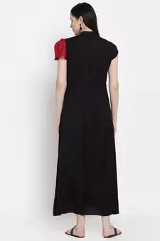 Black printed viscose rayon maxi-dresses