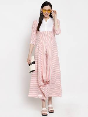 Pink printed cotton maxi-dresses 1