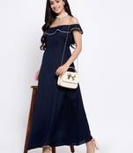 Blue plain cotton long-dresses