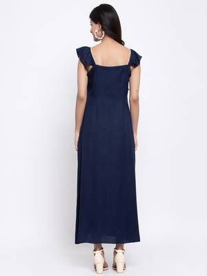 Blue plain cotton long-dresses 3