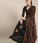 Black printed velvet saree with blouse