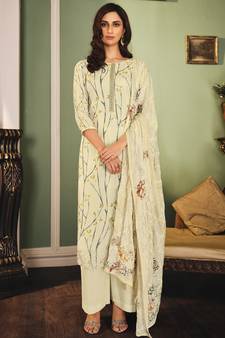 Cream embroidered pure silk salwar